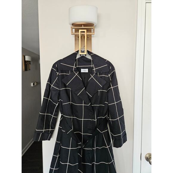 Akris Punto Black Big Grid Belted Trench Coat Size 14 - Picture 6 of 16
